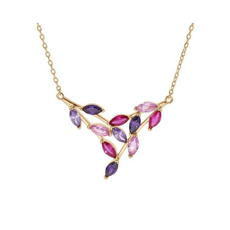 Collier Plaqué Or Forme Pointe Empiérrés Violet Rose Fuschia