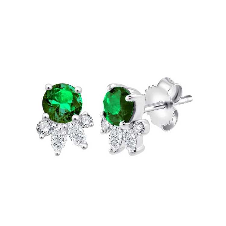 Boucles D'Oreilles 2 Emeraudes Diamants