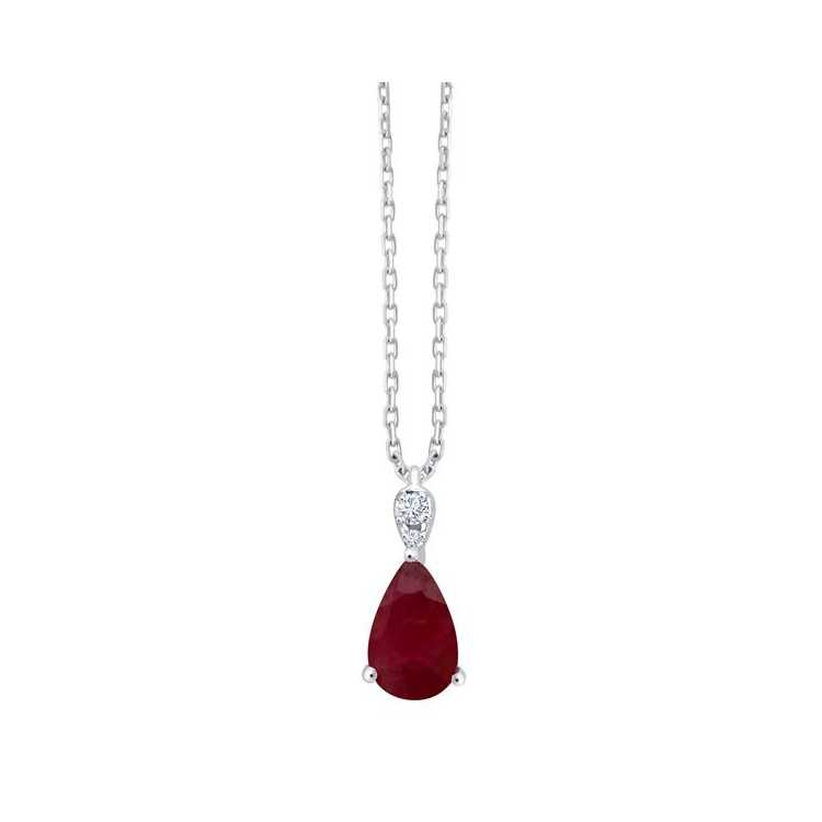 Collier 1 Rubis 0.60 Cts + 2 Diamants 0.010