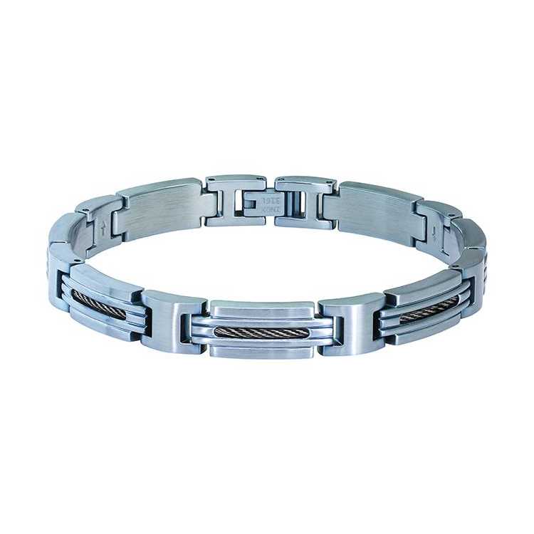 Bracelet Acier/Câble Marina 8Mm Bicolore Pvd Bleu Glacier 21