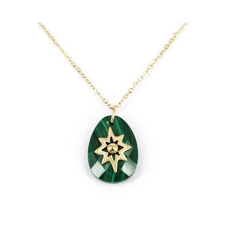 Collier Medium Acier Dore Malachite