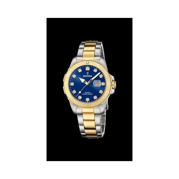 Montre Femme Bicolore Fond Bleu