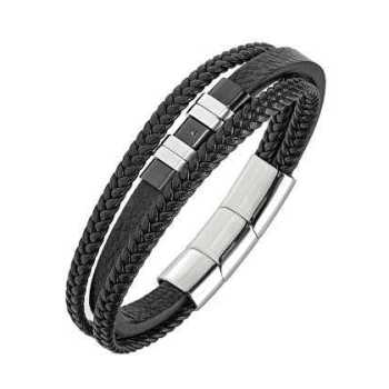 Bijoux Bracelet All Blacks Cuir Diamant Noir