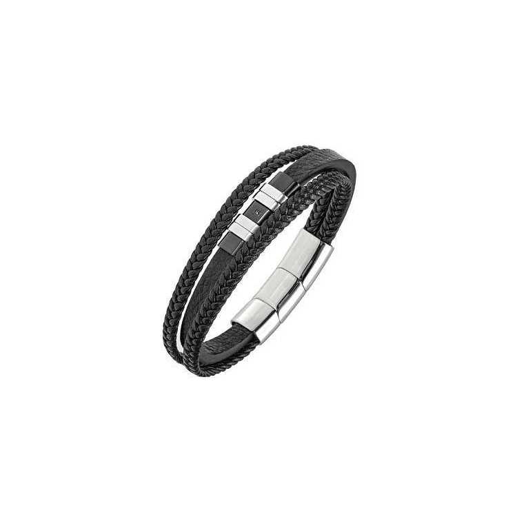 Bijoux Bracelet All Blacks Cuir Diamant Noir