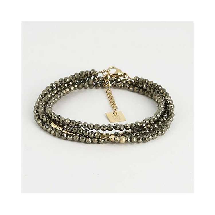 BraceletFavelaAcier DorePyrite2 Tours Reglable