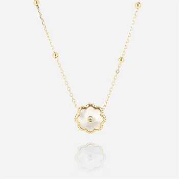 CollierFioreAcier DoreNacre Blanche38+5Cm D12Mm