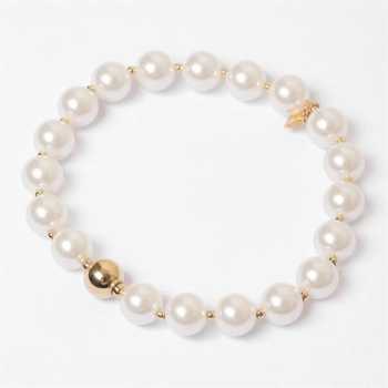 Braceletâ–Marlaâ–Acier Doreâ–Perle De Verre Nacreâ–Elastique