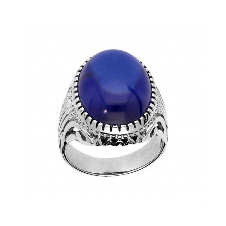 Bague Argent Rhodie Mixte Cabochon Zirco