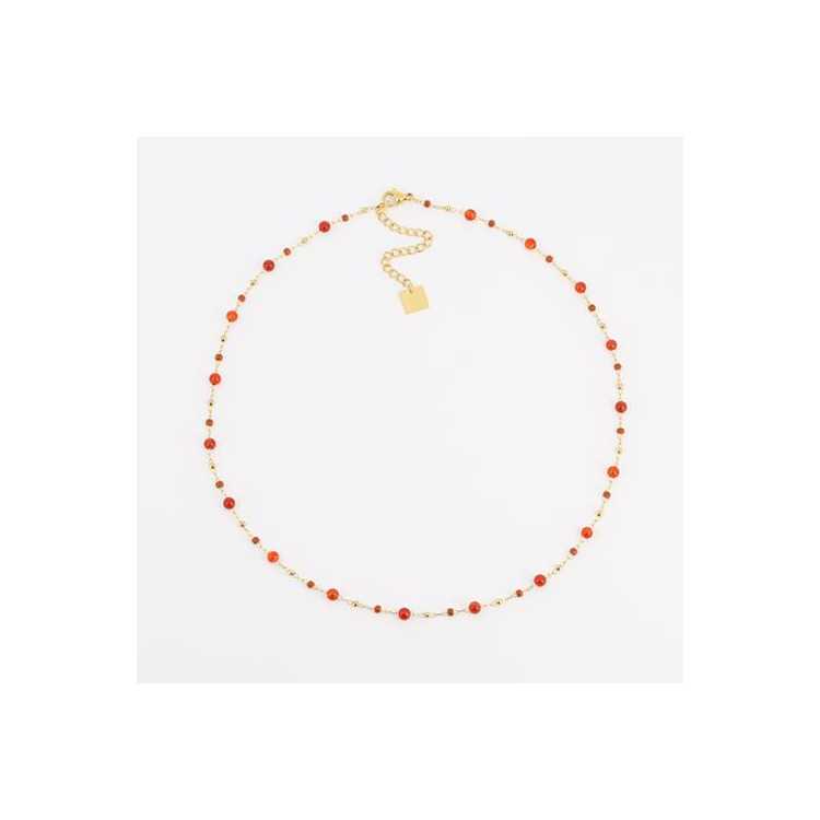Collier-Necklace - Dore Rouge - Gold Red - Cornaline 38+5Cm