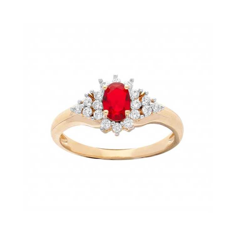 Bague Plaqu Or Grand Diametre Centre Oxyde Rouge Et Contour