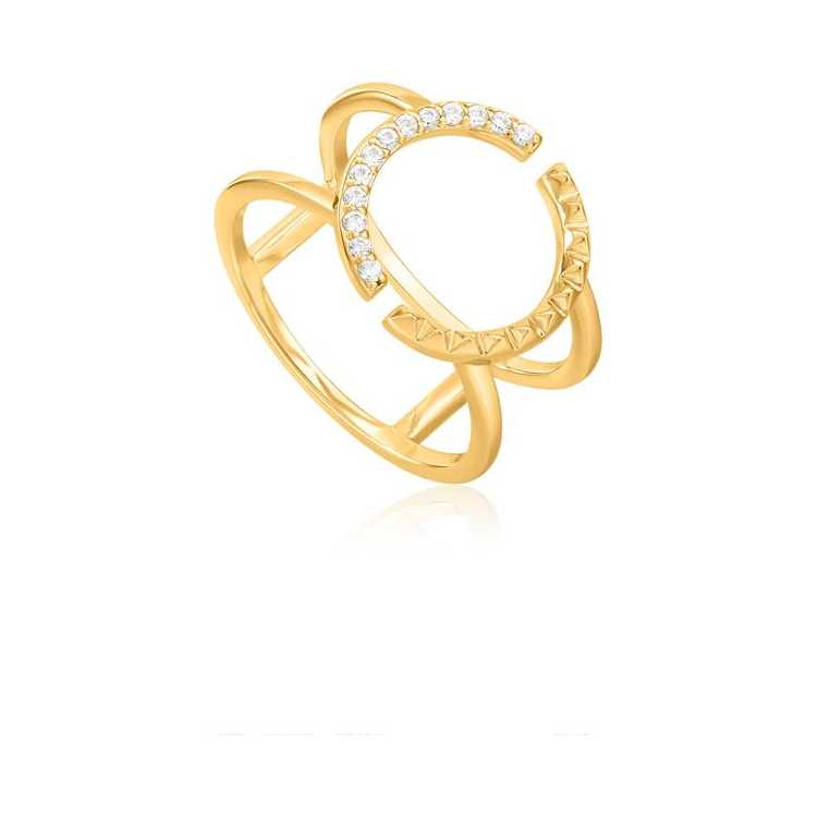 Bague Ajustable Rond Cz Synth Ag 925 Dor