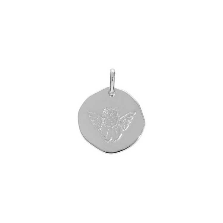 Pendentif Argent Rhodie Galet 18Mm Avec Ange