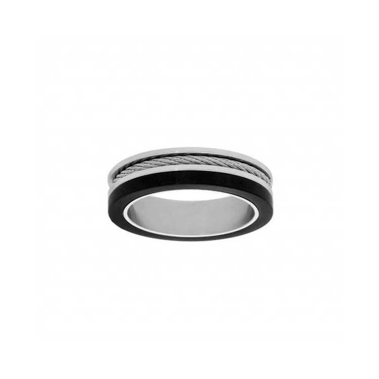 Bague Acier Et Pvd Noir Avec Cable Taille 68 (58.60.62.64.66