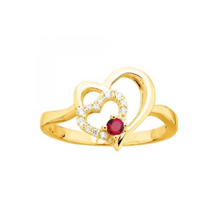 Bague  Pl Or Spinelle Rouge Et Oz Blanc