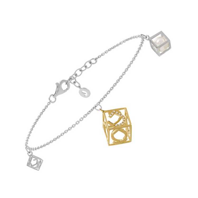 Kube- Bracelet Argent (3,06 Gr.), Perle Blanche Et Zircones