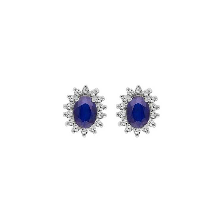 Boucles D'Oreilles Tige Argent Rhodie Saphir VRitable Conto