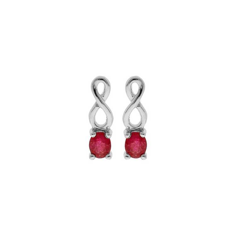 Boucles D'Oreilles Tige Argent Rhodie Motif Infini Rubis VR